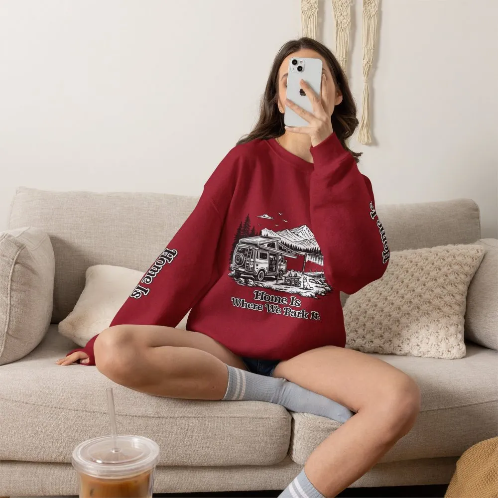 16127703874824896392_2048.jpeg Unisex Heavy Blend™ Crewneck Sweatshirt — "Home Is Where You Park It" Design Minimal-Line