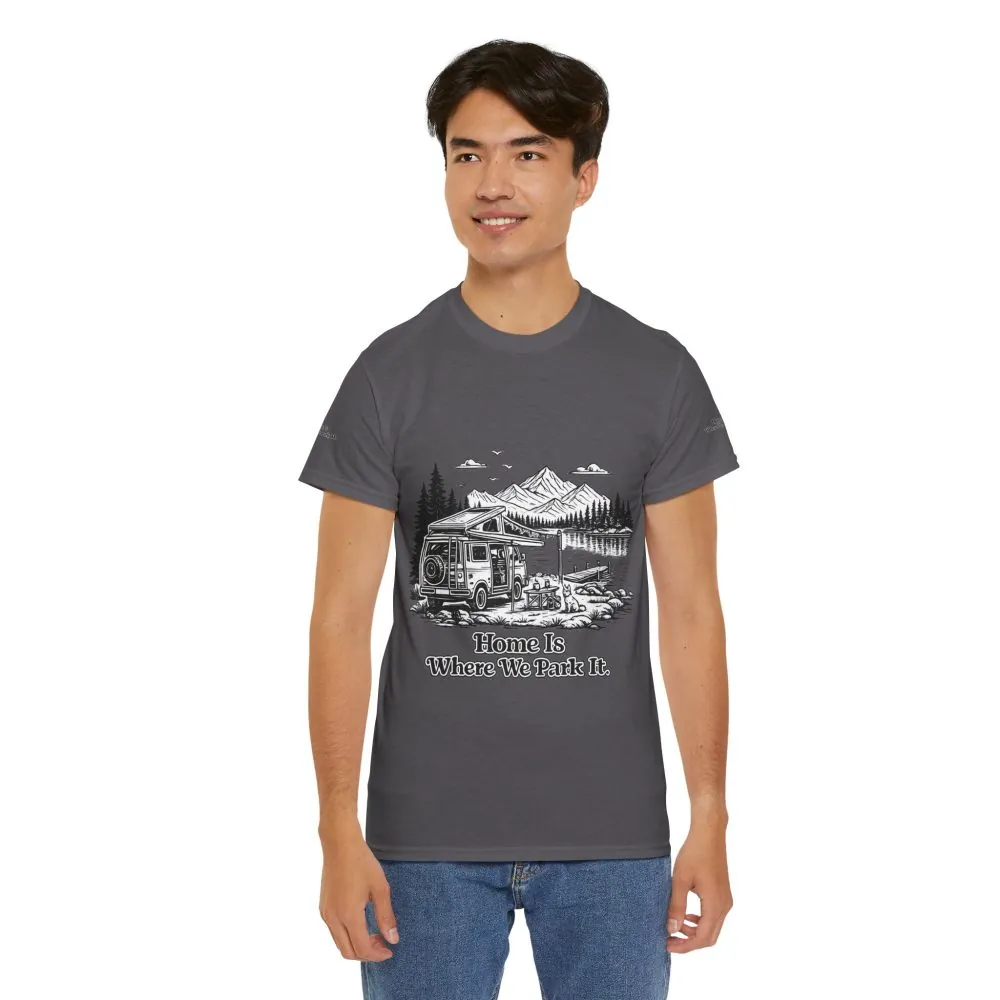 16136321356646937103_2048.jpeg Unisex Heavy Cotton Tee — "Home Is Where You Park It" Design Minimal-Line