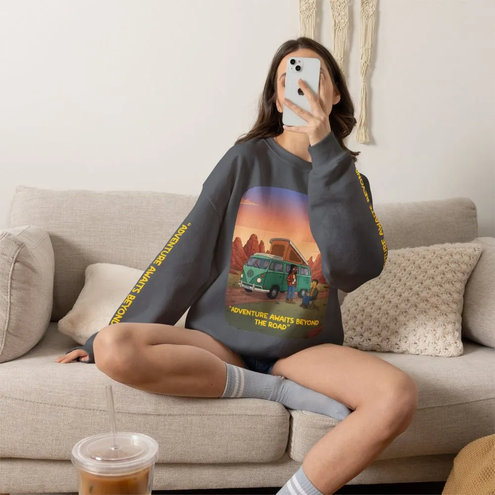 16145921936235572992_2048.jpeg Unisex Heavy Blend™ Crewneck Sweatshirt — "Adventure Awaits Beyond The Road" Design Sitcom-Line