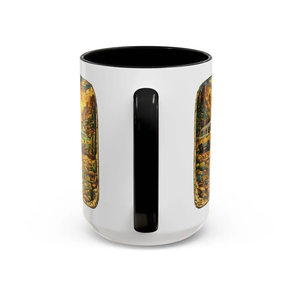 Accent Coffee Mug (11, 15oz) — "Chase The Settings Sun" Design Cubic-Line