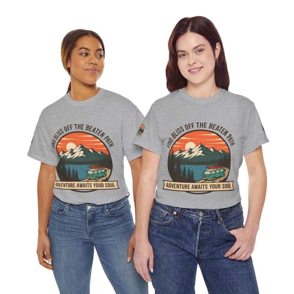 Unisex Heavy Cotton Tee — "Find Bliss Off the Beaten Path" Mountain & Camper T‑Shirt