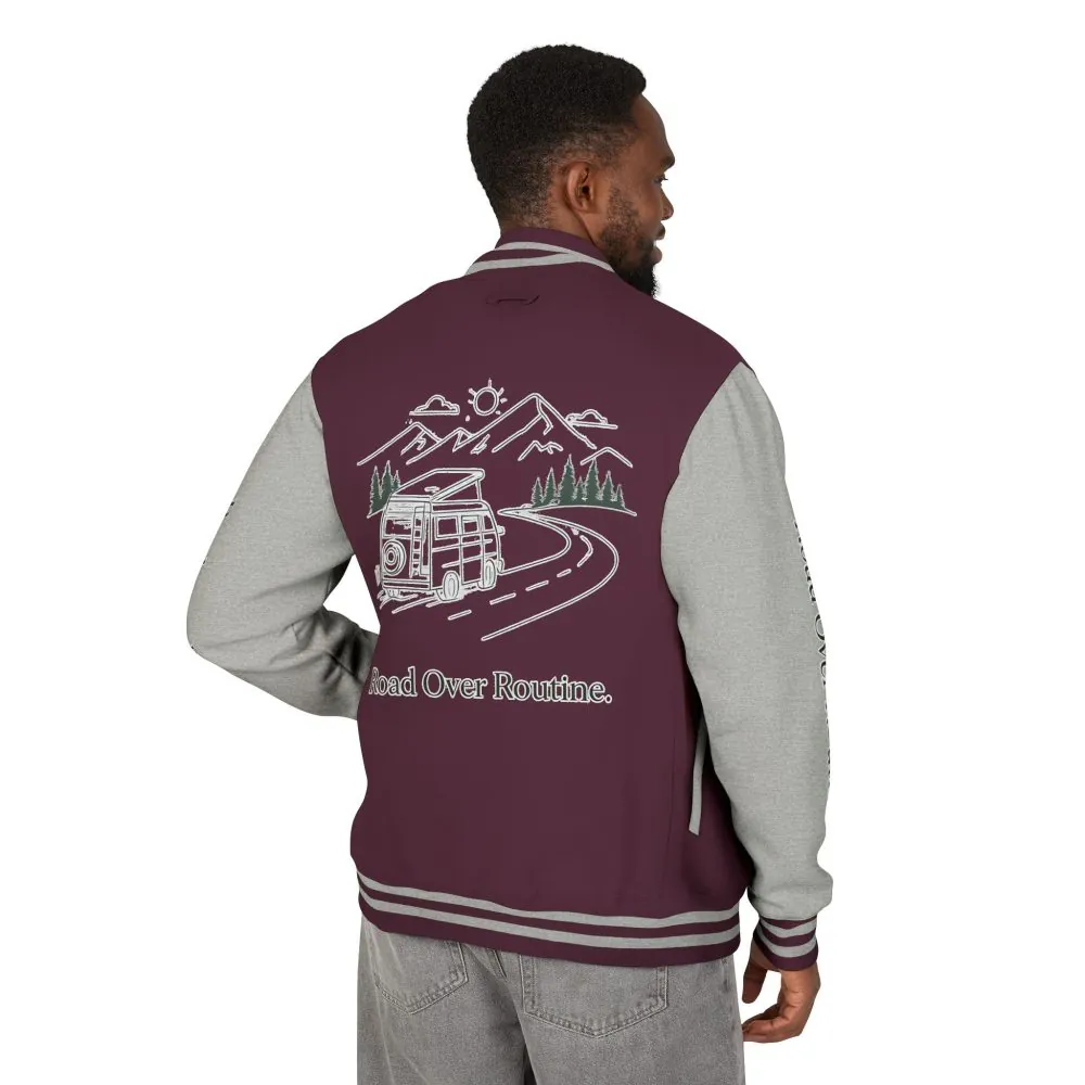 Unisex Heavyweight Letterman Jacket — "Road Over Routine" Travel Varsity Coat