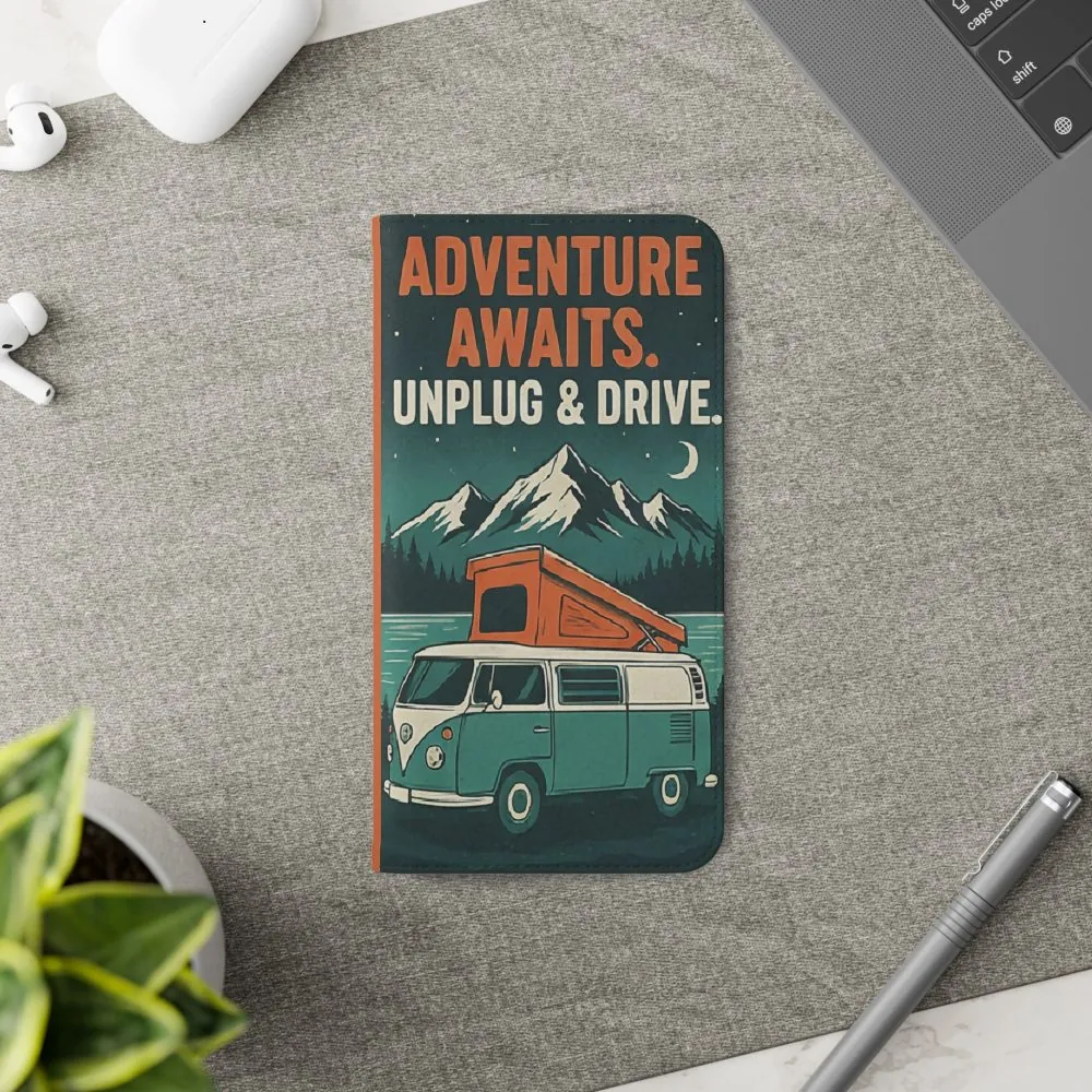 Flip Phone Case — "Adventure Awaits, Fuel Your Journey, Not the WiFi" Wallet Cover