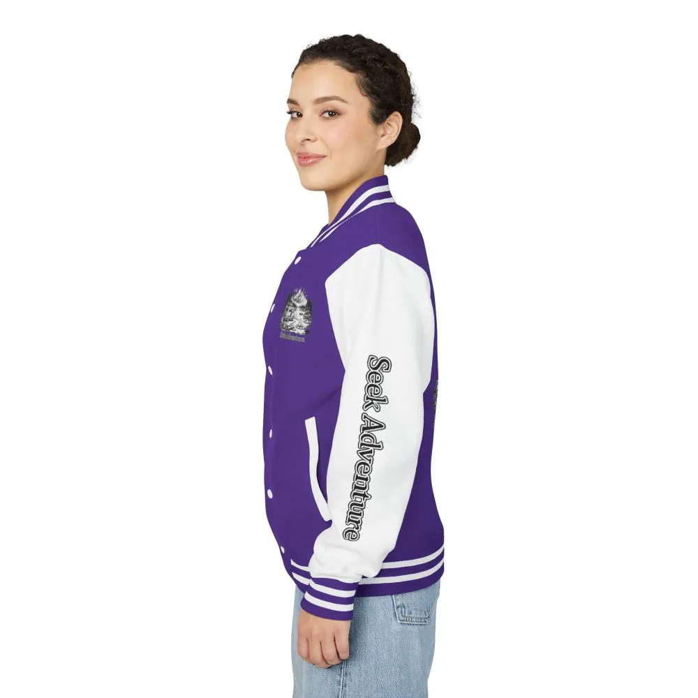 16164626260388967385_2048.jpeg Unisex Heavyweight Letterman Jacket — "Seek Adventure" Travel Varsity Coat