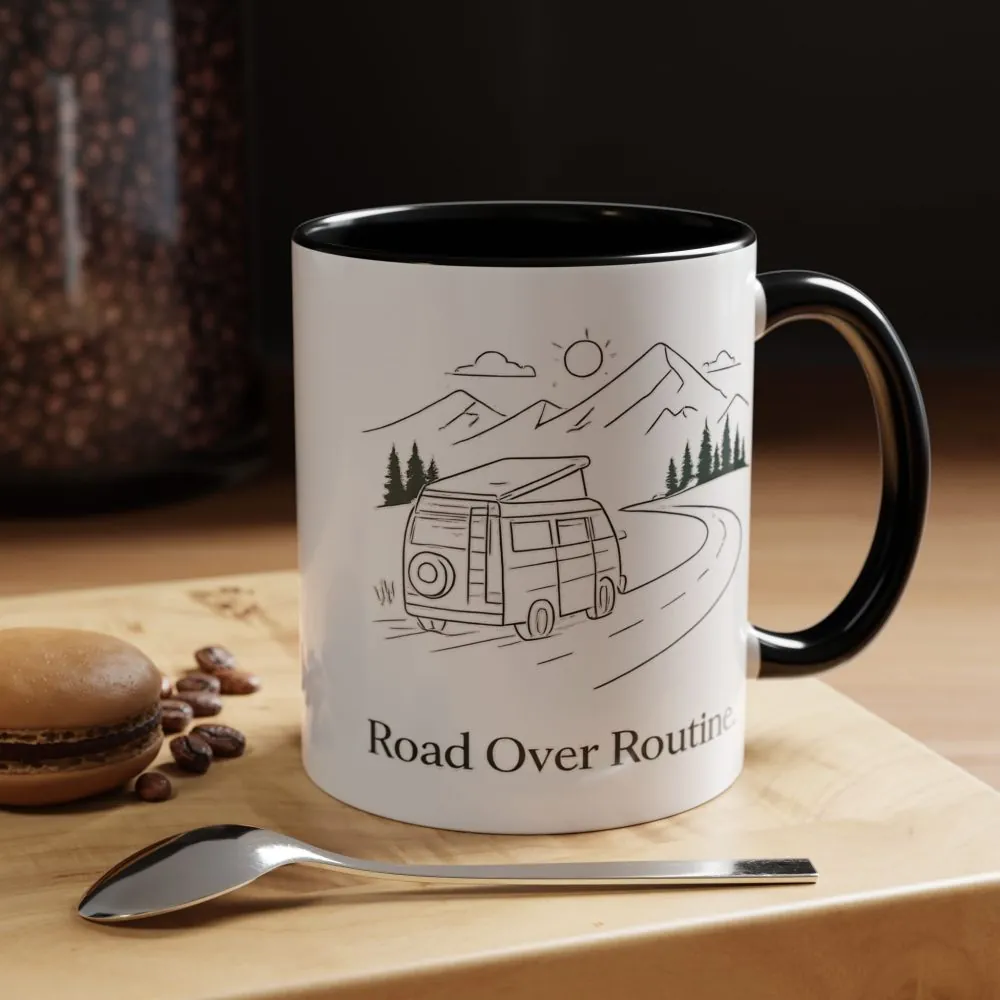 Accent Coffee Mug (11, 15oz) — "Road Over Routine" Design Minimal-Line