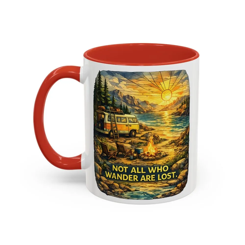Accent Coffee Mug (11, 15oz) — "Not All Who Wander Are Lost" Design Cubic-Line