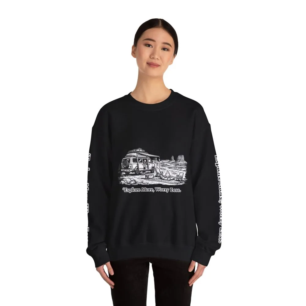 16172897527512913484_2048.jpeg Unisex Heavy Blend™ Crewneck Sweatshirt — "Explore More Worry Less" Design Minimal-Line
