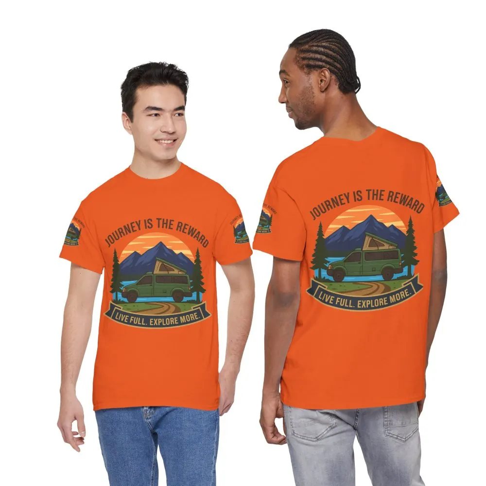 16181255520985621552_2048.jpeg Unisex Heavy Cotton Tee — "Journey Is The Reward Tee" Adventure Camper Van Graphic T-Shirt