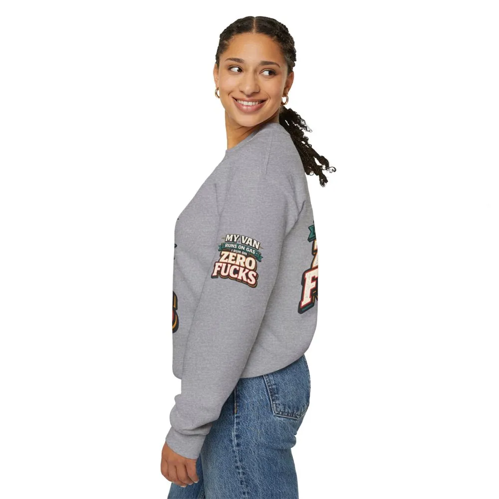 Unisex Heavy Blend™ Crewneck Sweatshirt — "My Van Runs On Gas" Design F**K-Line