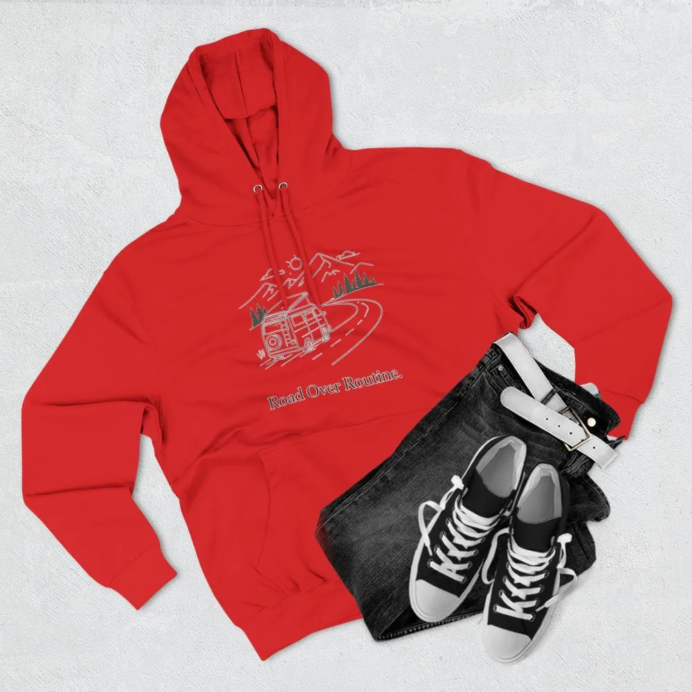 Three-Panel Fleece Hoodie - "Road Over Routine" Design Minimal-Line