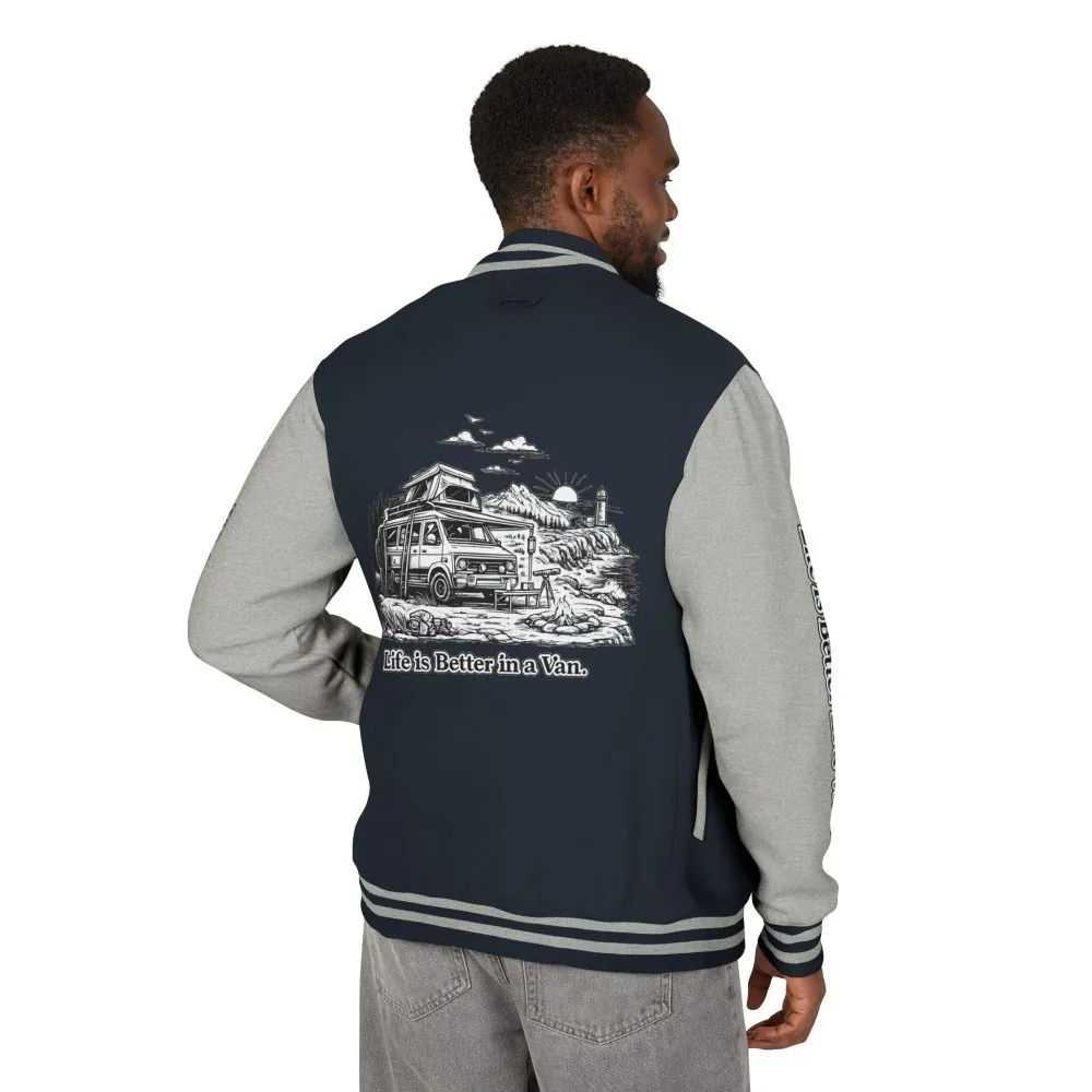 16213079437998961538_2048.jpeg Unisex Heavyweight Letterman Jacket — "Life Is Better In A Van" Travel Varsity Coat