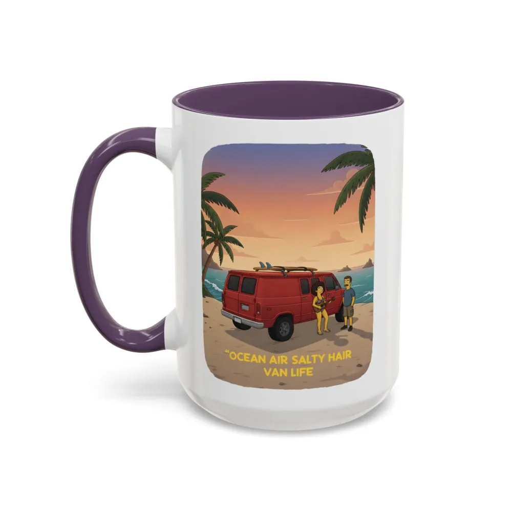 Accent Coffee Mug (11, 15oz) — "Ocean Air Salty Hair Van Life" Design Sitcom-Line