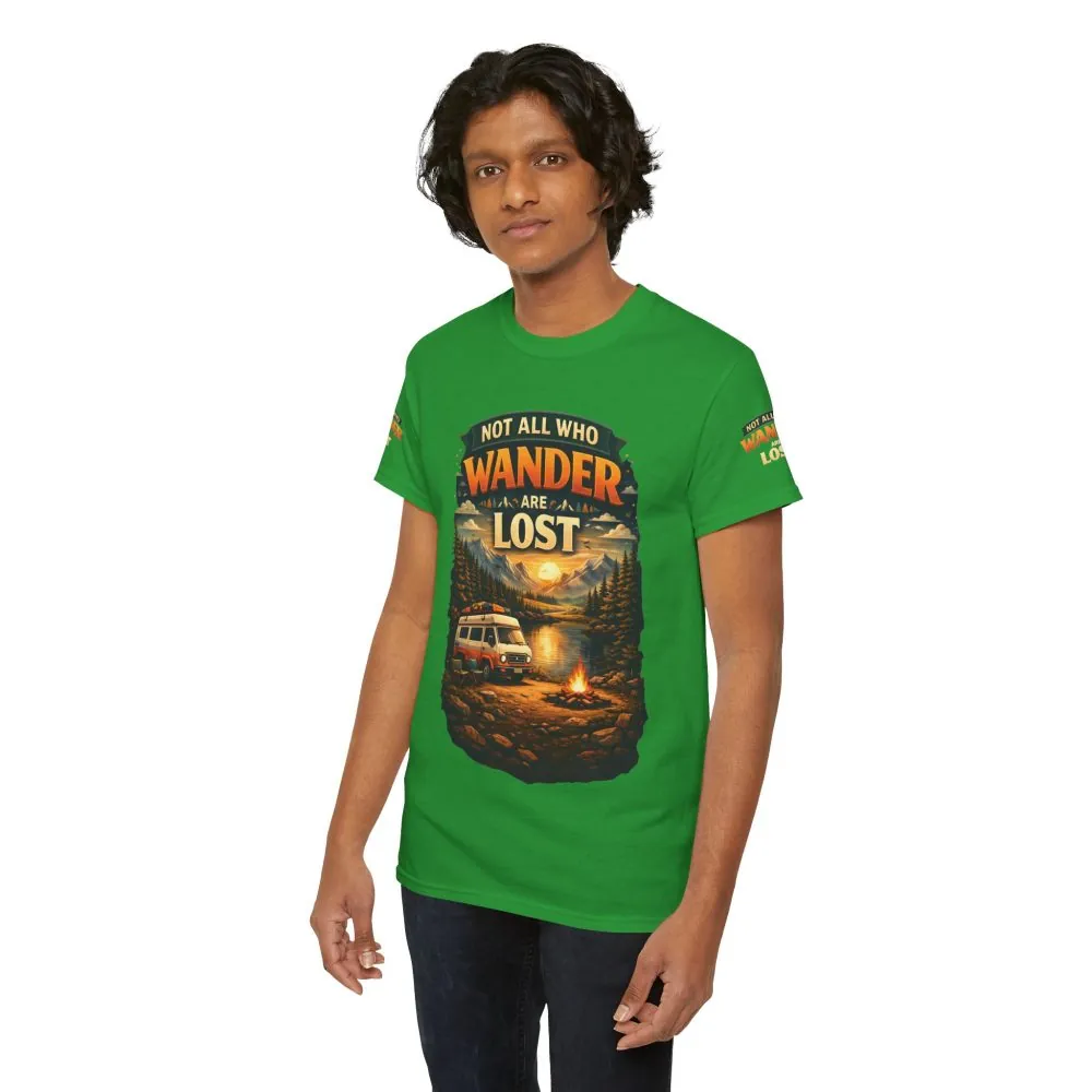 Unisex Heavy Cotton Tee — "Not All Who Wander Are Lost" Design Scenic-Line