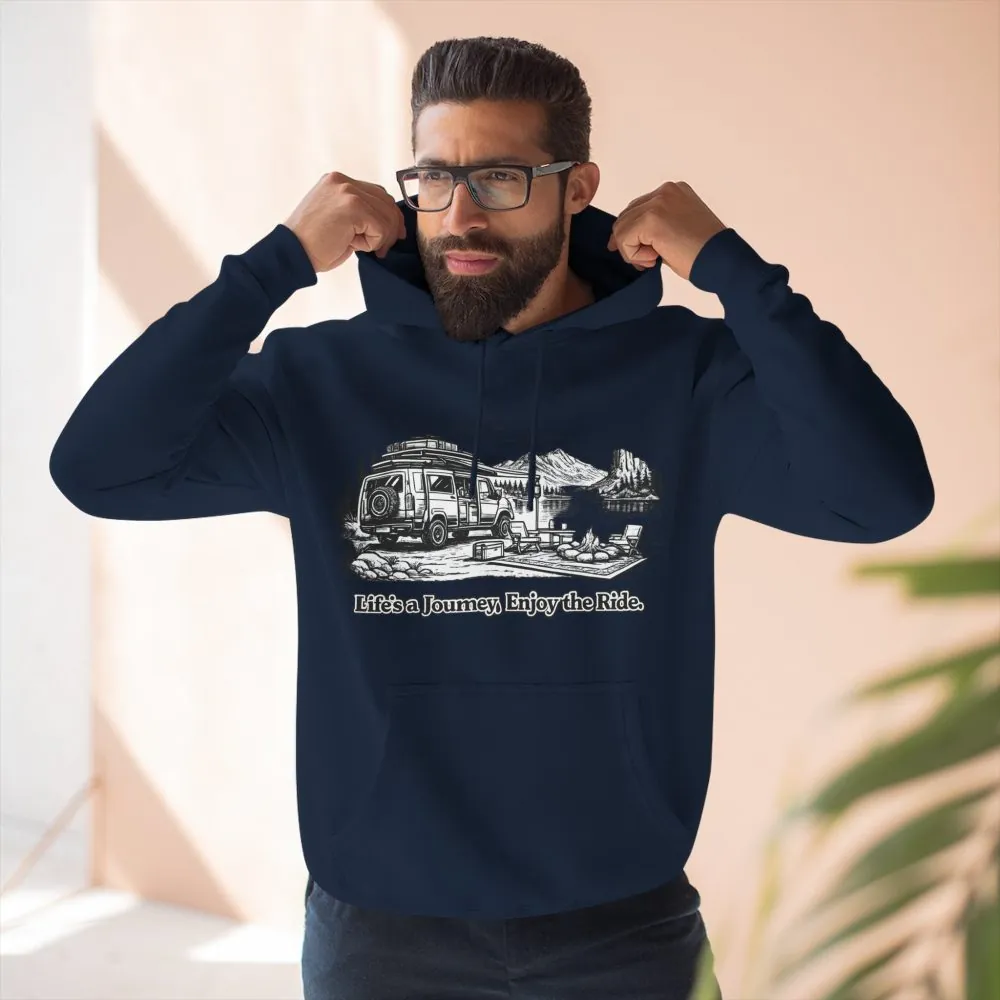 Three-Panel Fleece Hoodie - "Lifes A Journey,Enjoy The Ride" Design Minimal-Line