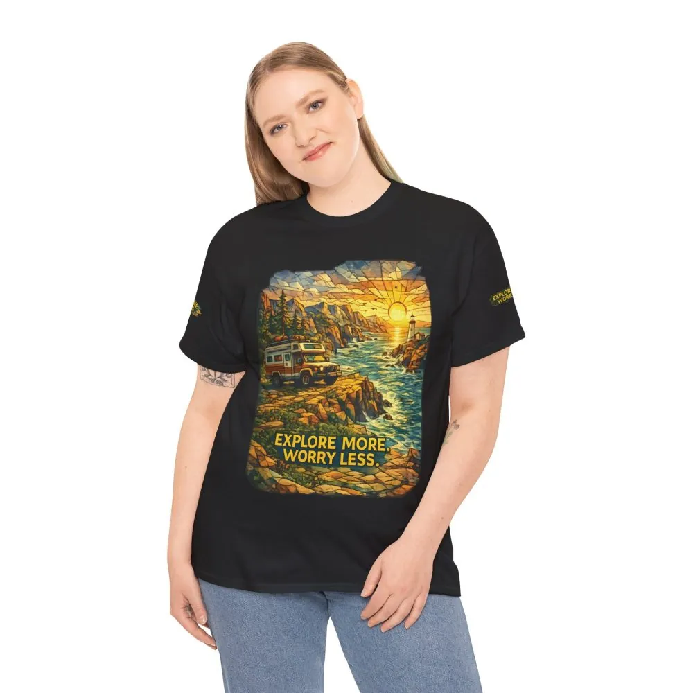 1623489277330771302_2048.jpeg Unisex Heavy Cotton Tee — "Explore More Worry Less" Design Cubic-Line