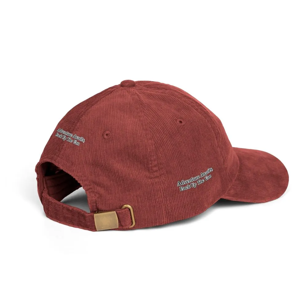 Vintage Corduroy Cap (Embroidery) — "Adventure Awaits, Pack Up The Van" Embroidered Hat