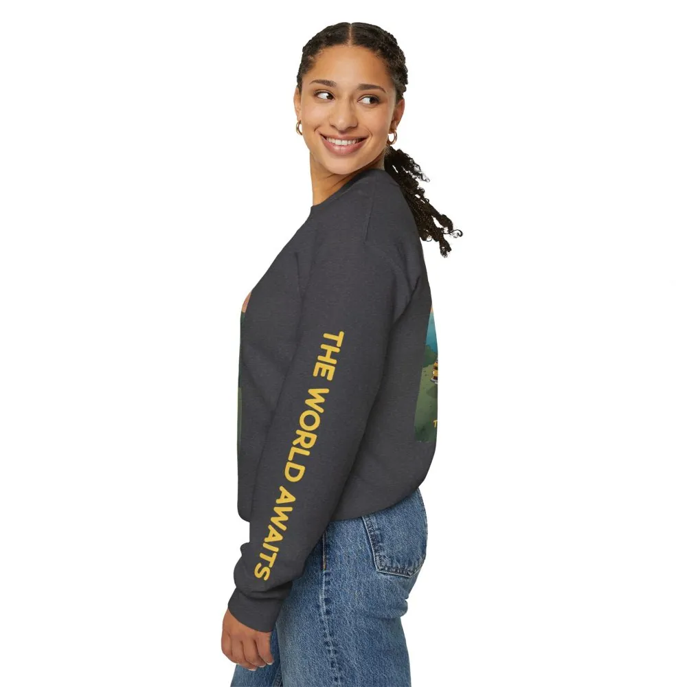 16244137772599565185_2048.jpeg Unisex Heavy Blend™ Crewneck Sweatshirt — "The World Awaits" Design Sitcom-Line