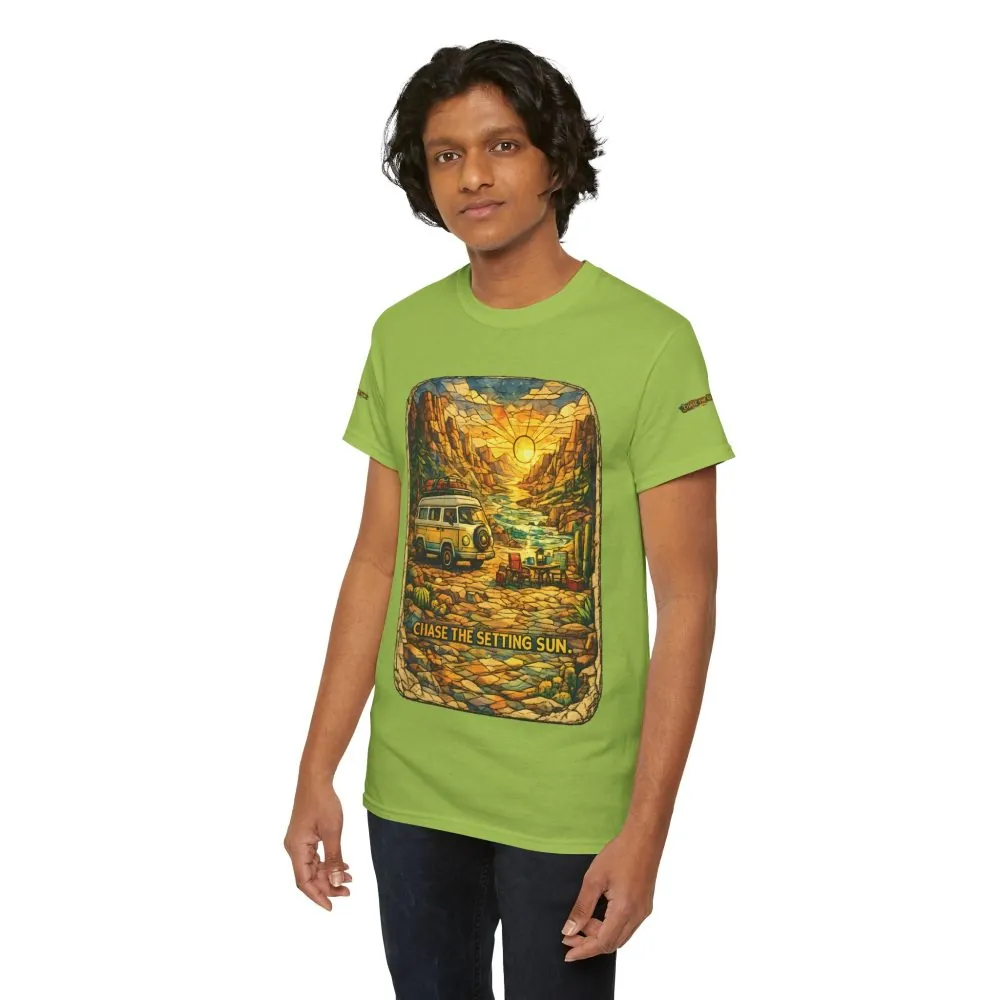 16244860385518526184_2048.jpeg Unisex Heavy Cotton Tee — "Chase The Settings Sun" Design Cubic-Line