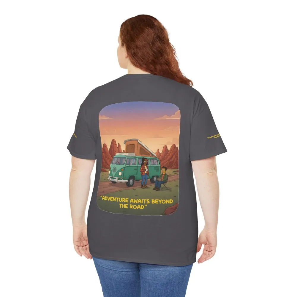 16256618334647498794_2048.jpeg Unisex Heavy Cotton Tee — "Adventure Awaits Beyond The Road" Design Sitcom-Line