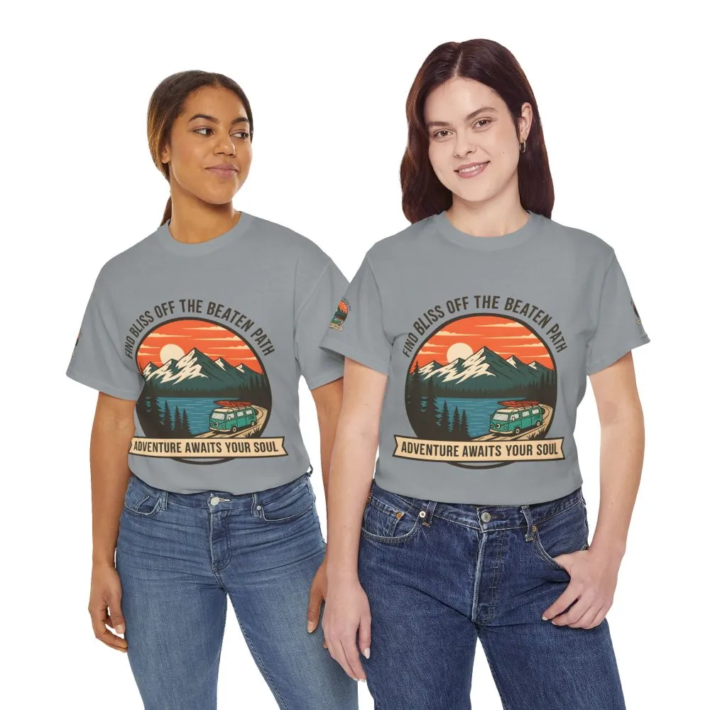 Unisex Heavy Cotton Tee — "Find Bliss Off the Beaten Path" Mountain & Camper T‑Shirt
