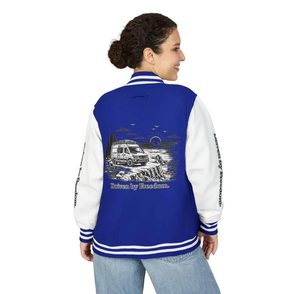 16258625552818005689_2048.jpeg Unisex Heavyweight Letterman Jacket — "Driven By freedom" Travel Varsity Coat