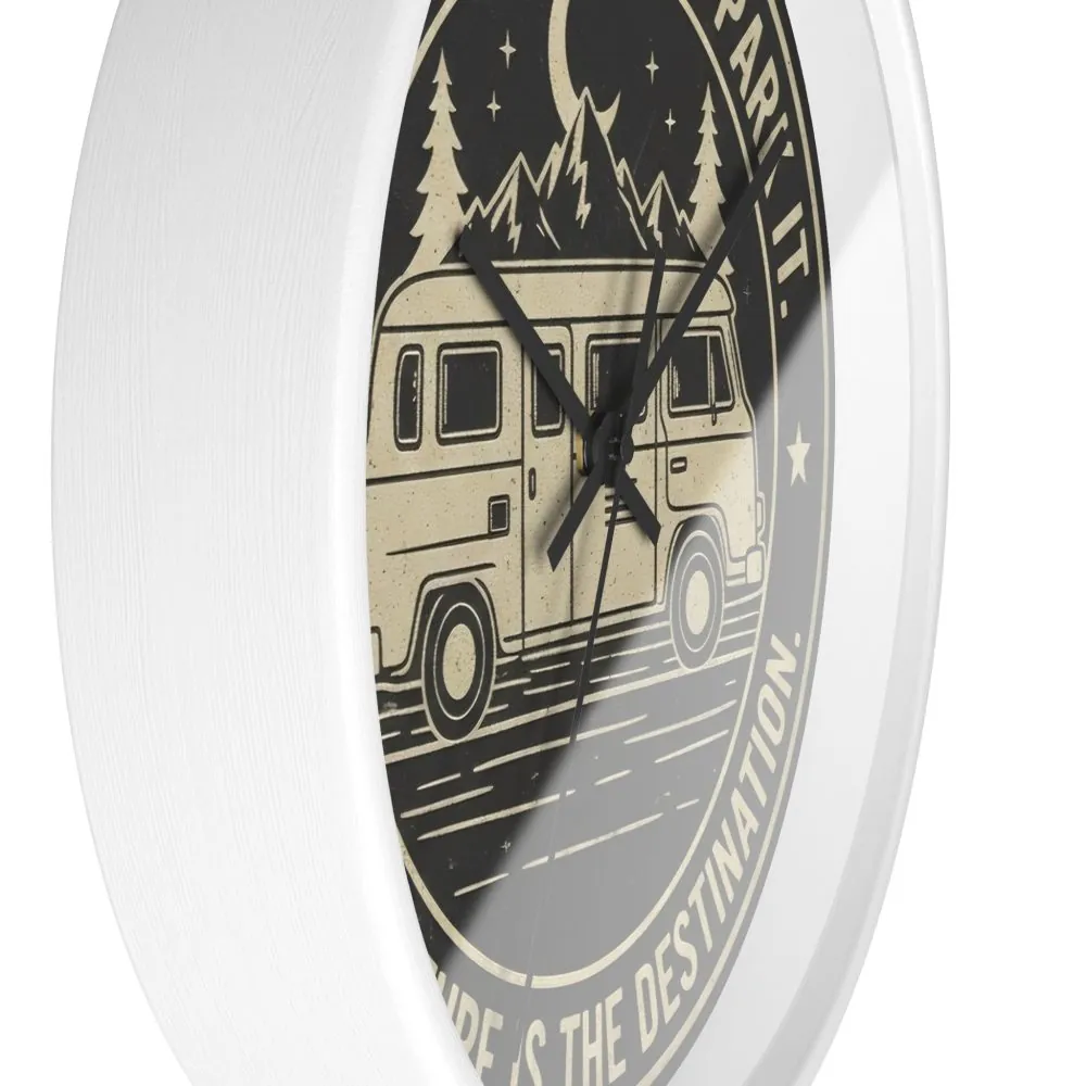 16259679783285863618_2048.jpeg Wall Clock — "Home Is Where You Park It-Adventure is the destination" Camper Van Mountain Travel Timepiece