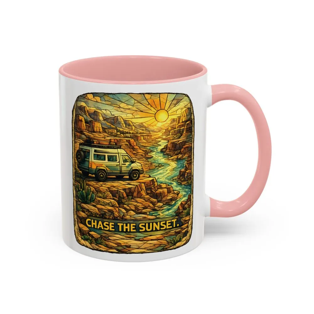 Accent Coffee Mug (11, 15oz) — "Chase The Sunset" Design Cubic-Line