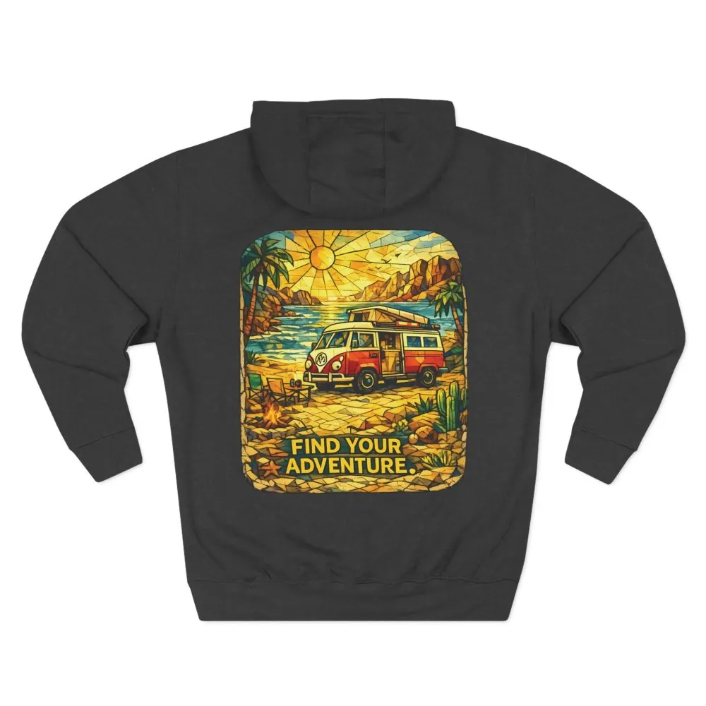 Three-Panel Fleece Hoodie - ""Find Your Adventure"" Design Cubic-Line