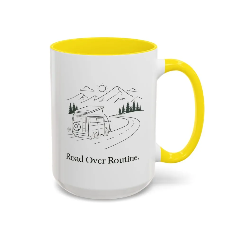 Accent Coffee Mug (11, 15oz) — "Road Over Routine" Design Minimal-Line