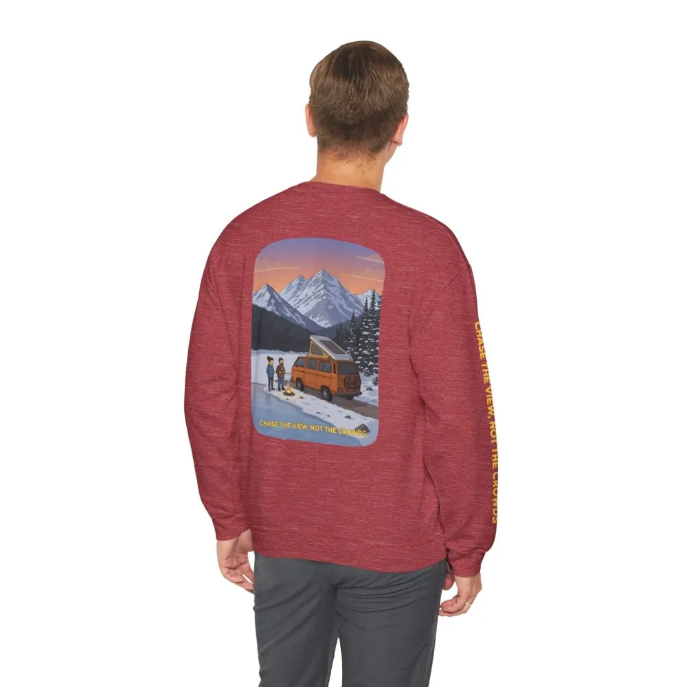 Unisex Heavy Blend™ Crewneck Sweatshirt — "Chase The Views-Not The Crowds"" Design Sitcom-Line