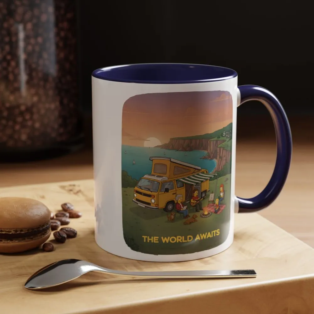 Accent Coffee Mug (11, 15oz) — "The World Awaits" Design Sitcom-Line
