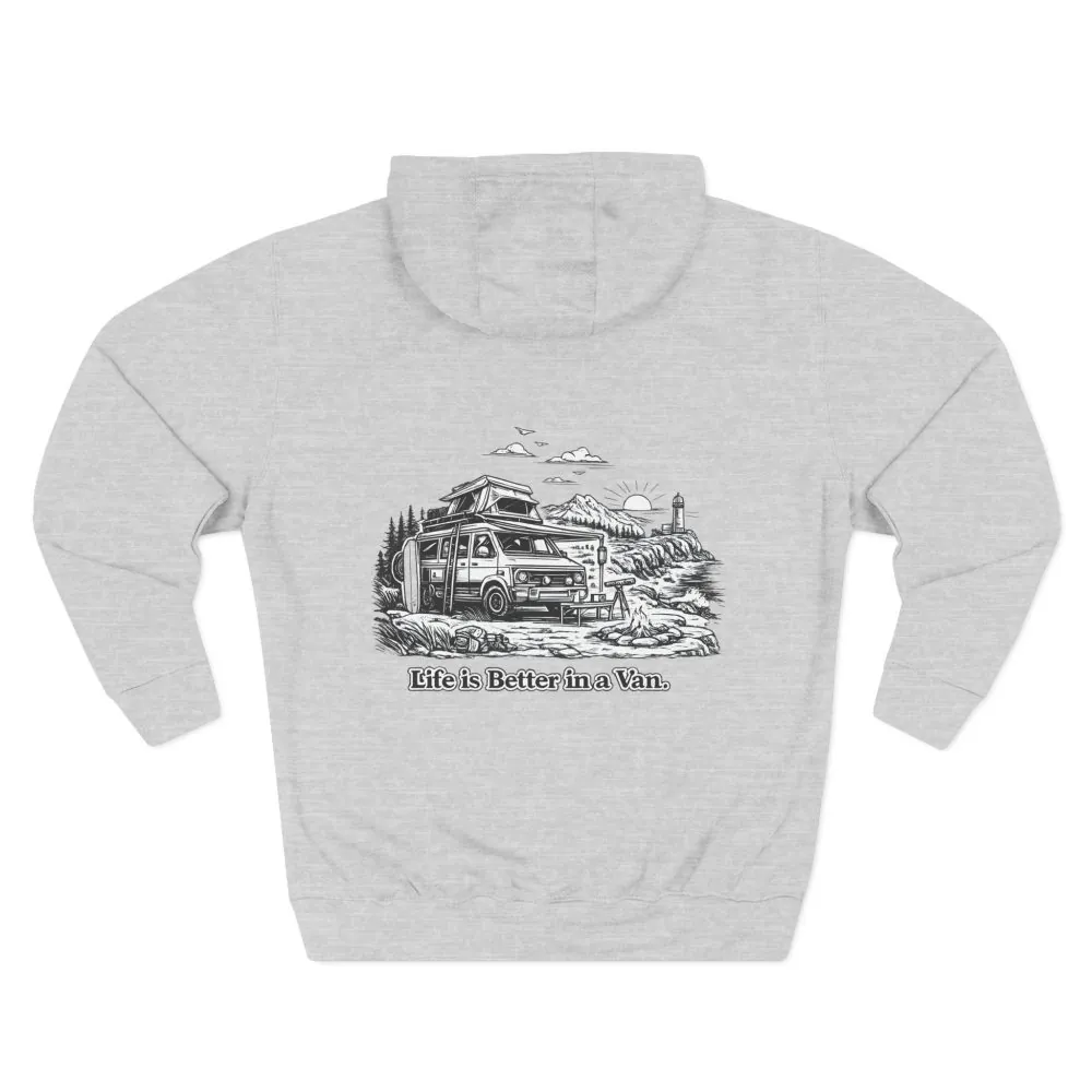 Three-Panel Fleece Hoodie - "Life Is Better In A Van" Design Minimal-Line