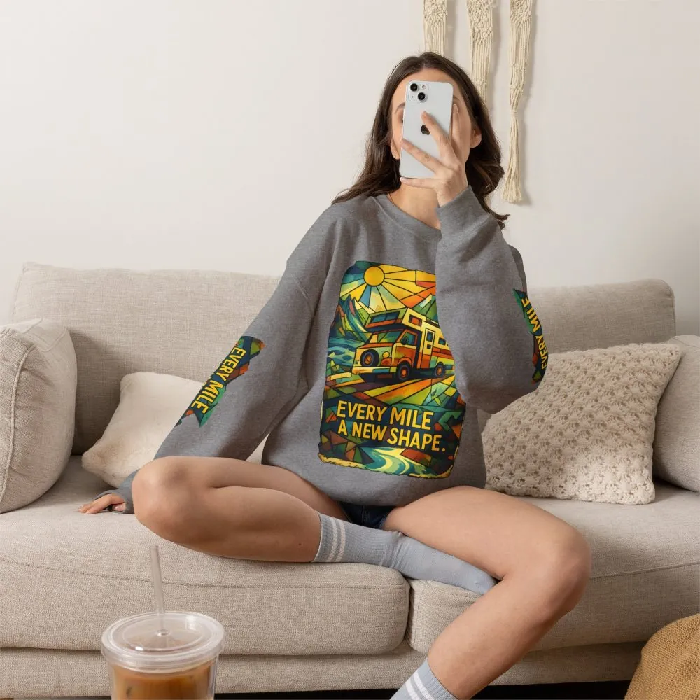 Unisex Heavy Blend™ Crewneck Sweatshirt — "Every Mile A New Shape" Design Cubic-Line