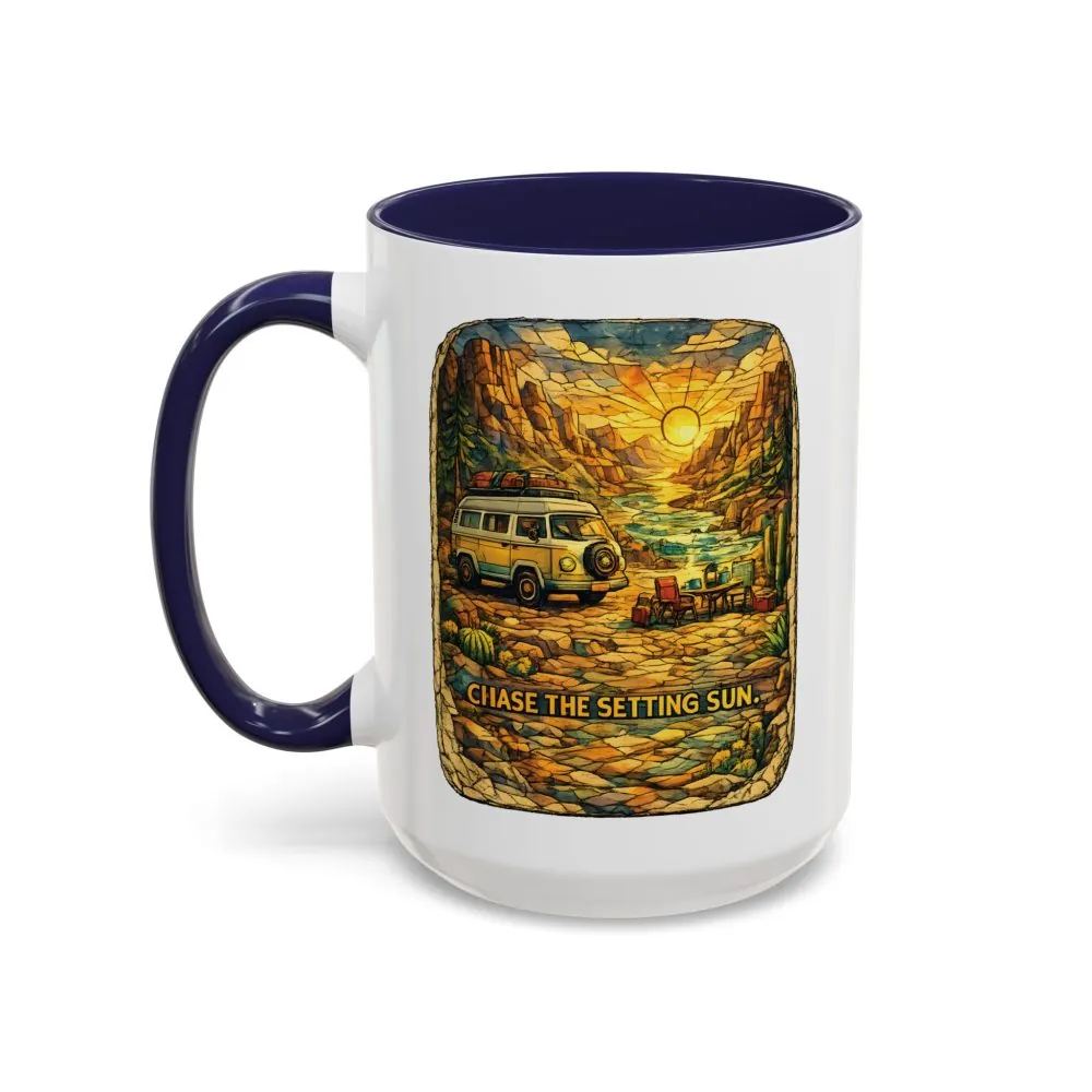Accent Coffee Mug (11, 15oz) — "Chase The Settings Sun" Design Cubic-Line
