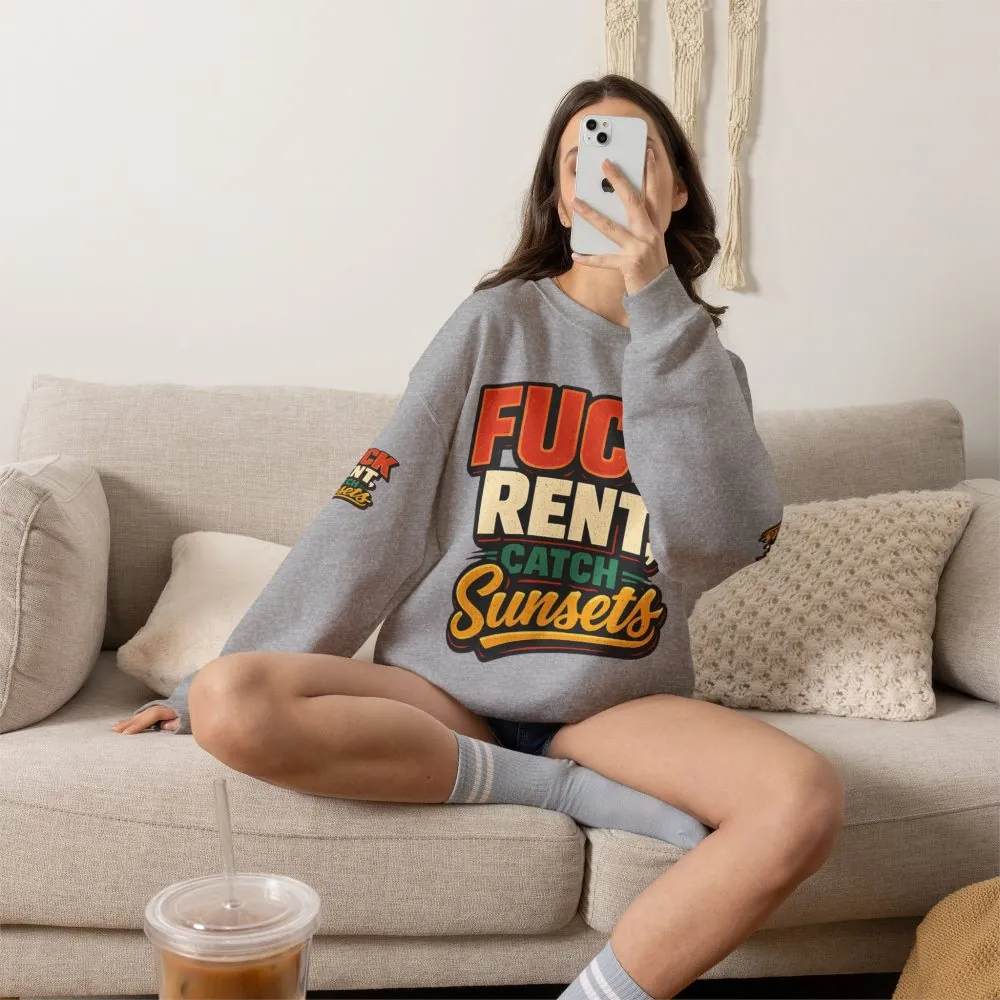 1629672118107951810_2048.jpeg Unisex Heavy Blend™ Crewneck Sweatshirt — "Fuck Rent Catch Sunsets" Design F**K-Line