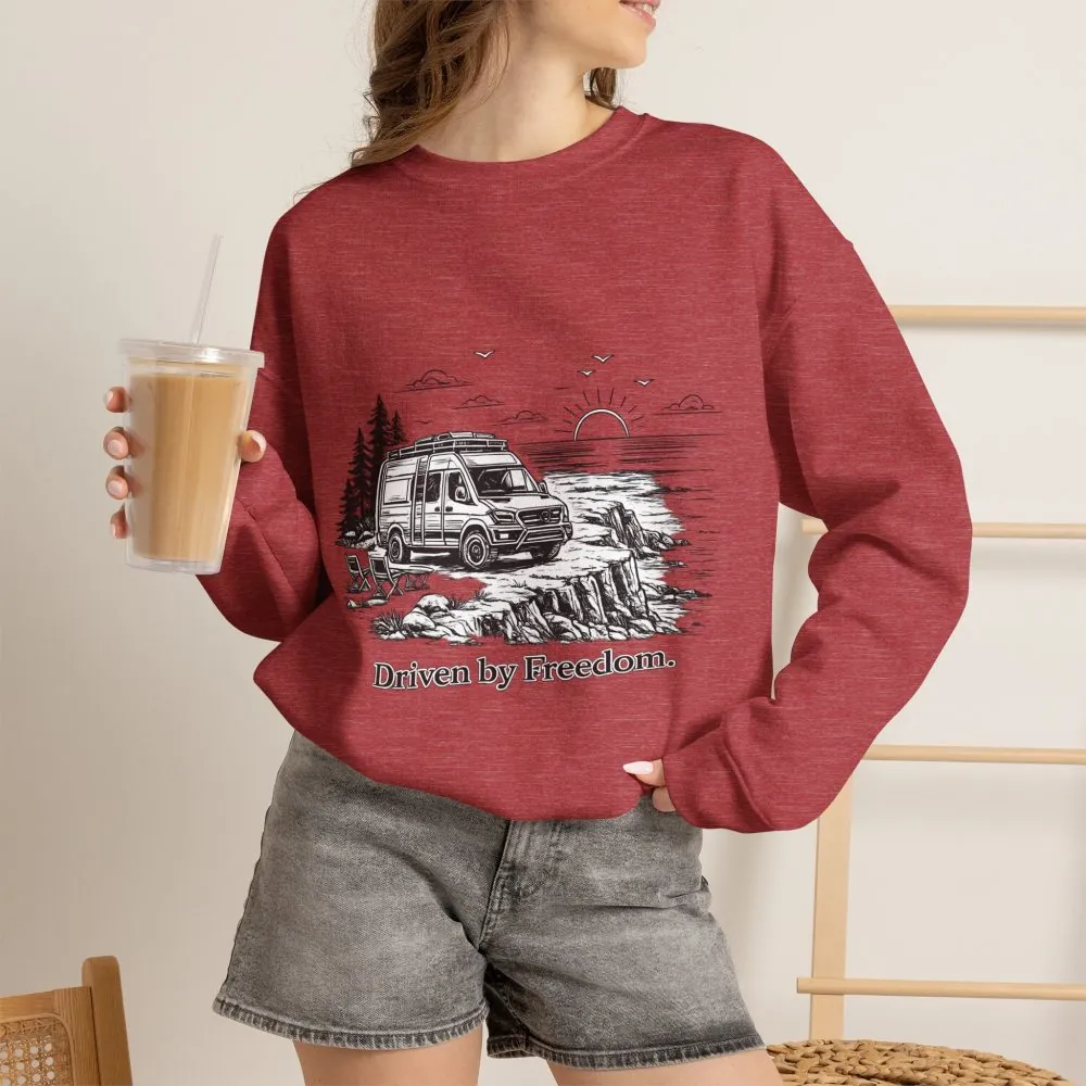 16299325167515703977_2048.jpeg Unisex Heavy Blend™ Crewneck Sweatshirt — "Driven By Freedom" Design Minimal-Line
