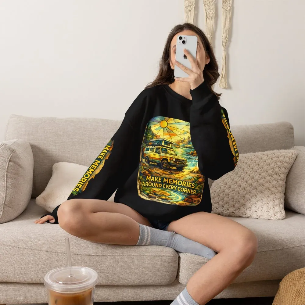 Unisex Heavy Blend™ Crewneck Sweatshirt — "Make Memories Around Every Corner" Design Cubic-Line