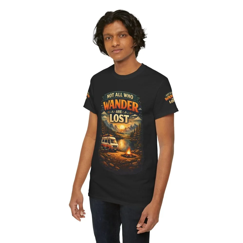 Unisex Heavy Cotton Tee — "Not All Who Wander Are Lost" Design Scenic-Line