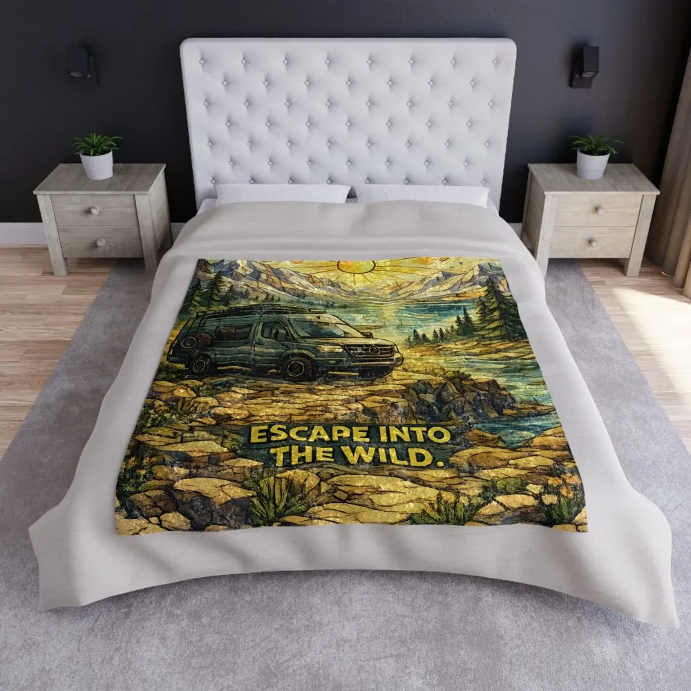 1631135134596017434_2048.jpeg Crushed Velvet Blanket —"Escape Into The Wild" Design Cubic-Line(Campervan)