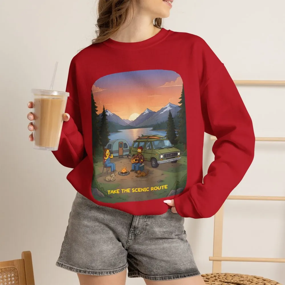Unisex Heavy Blend™ Crewneck Sweatshirt — "Take The Scenic Route" Design Sitcom-Line