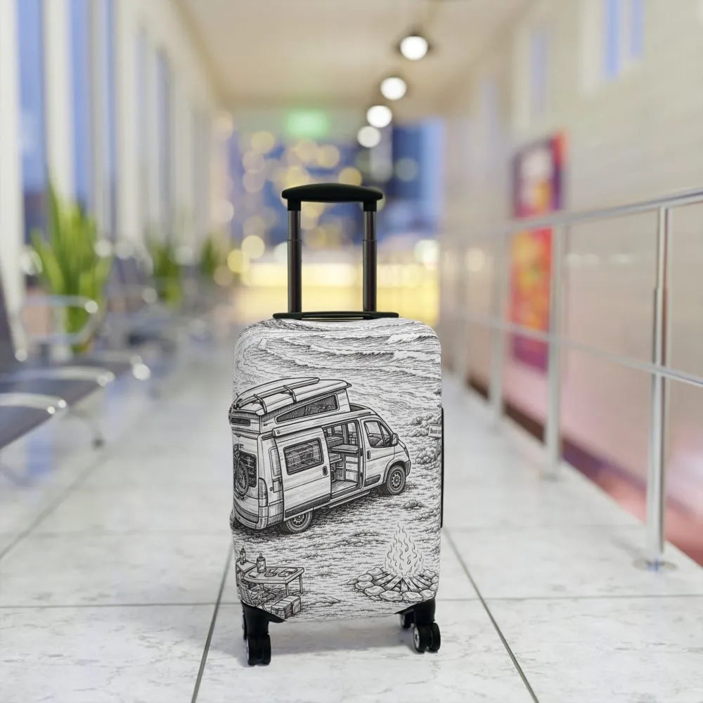 Luggage Cover — Adventure Camper Sketch Travel Suitcase