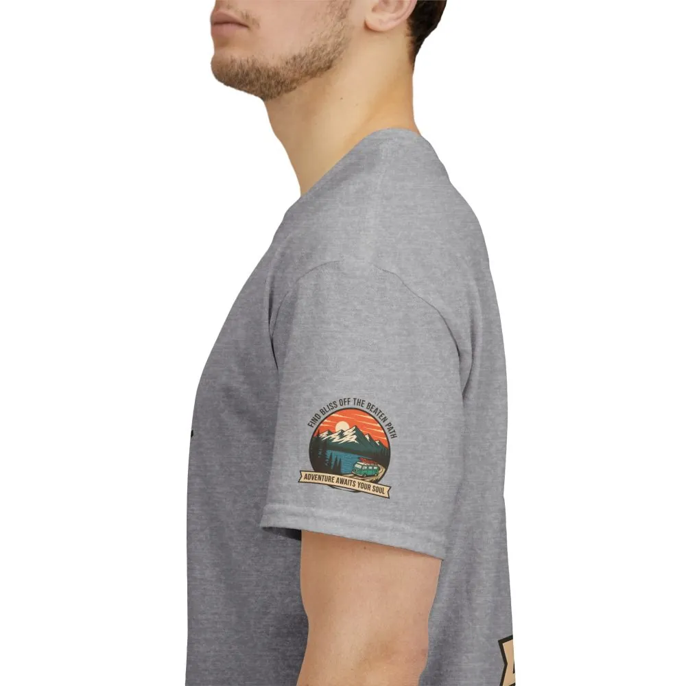 Unisex Heavy Cotton Tee — "Find Bliss Off the Beaten Path" Mountain & Camper T‑Shirt