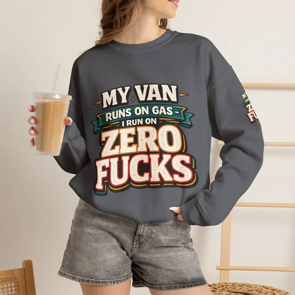 Unisex Heavy Blend™ Crewneck Sweatshirt — "My Van Runs On Gas" Design F**K-Line