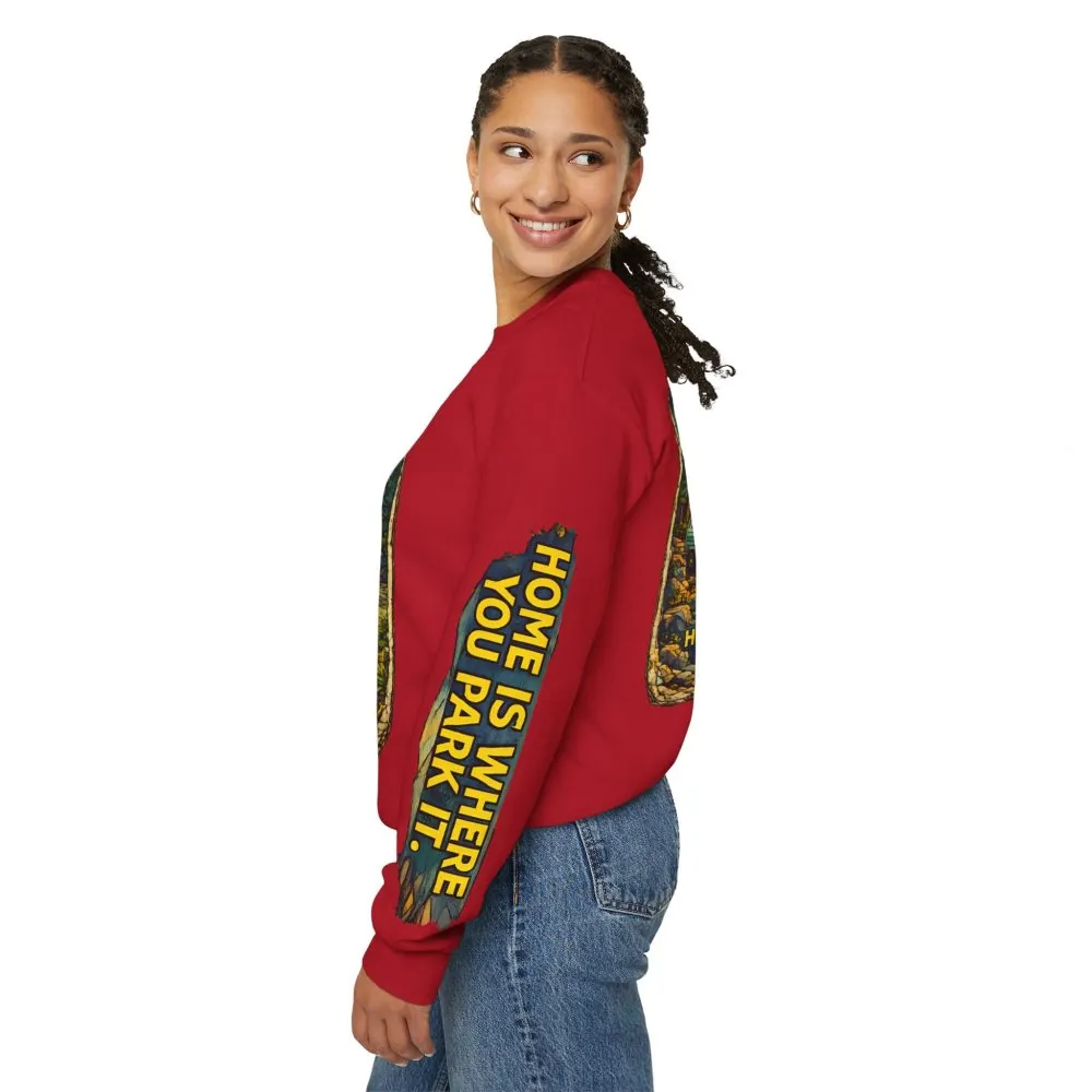 16338890282465539672_2048.jpeg Unisex Heavy Blend™ Crewneck Sweatshirt — "Home Is Where You Park It" Design Cubic-Line