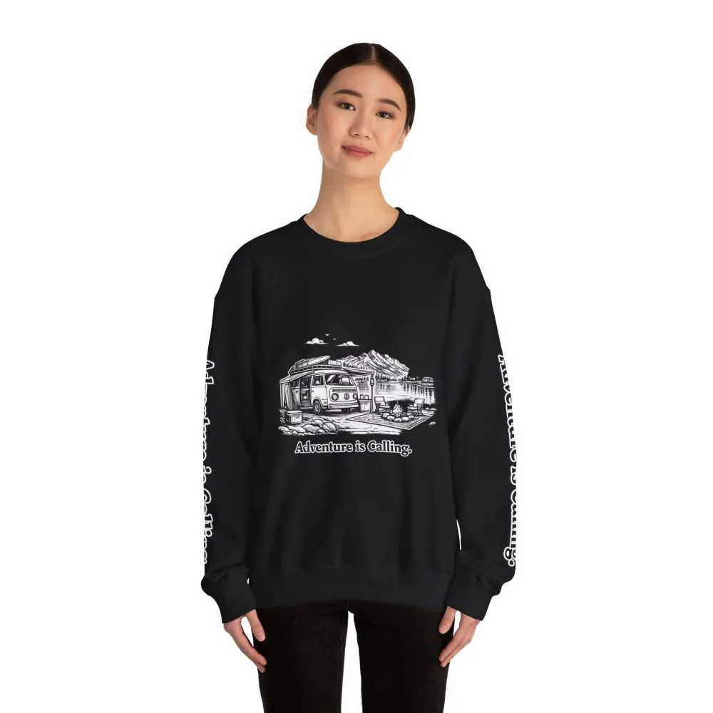 1634412064919115708_2048.jpeg Unisex Heavy Blend™ Crewneck Sweatshirt — "Adventure Is Calling" Design Minimal-Line