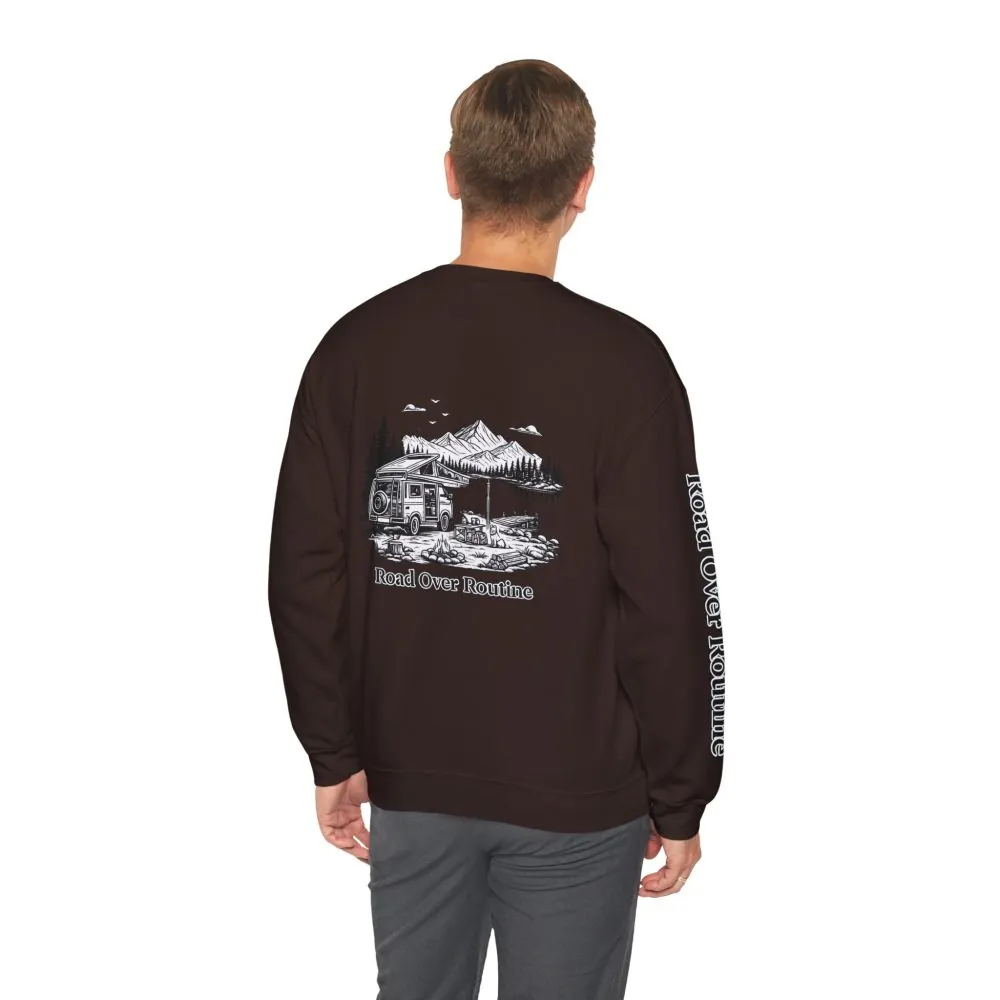 16356963647560652088_2048.jpeg Unisex Heavy Blend™ Crewneck Sweatshirt — "Road Over Routine" Design Minimal-Line