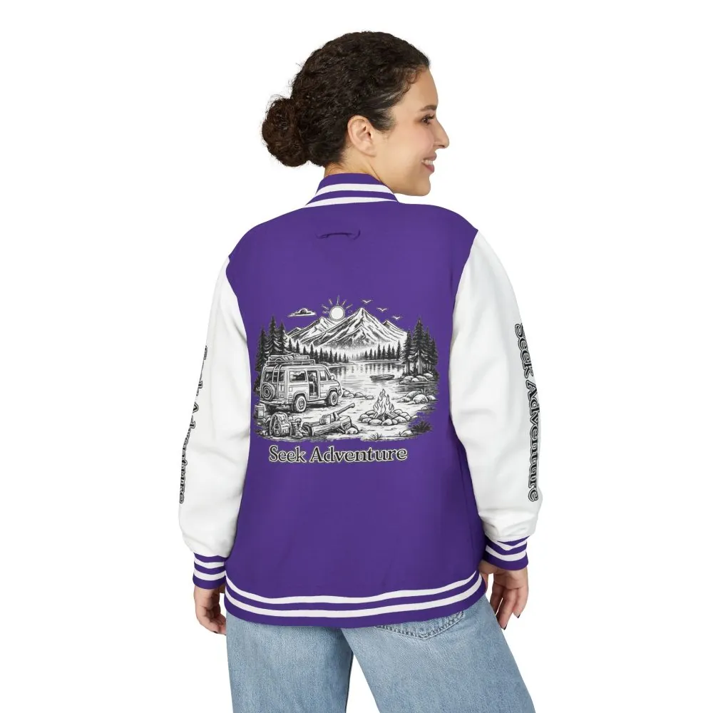 16357219889517096200_2048.jpeg Unisex Heavyweight Letterman Jacket — "Seek Adventure" Travel Varsity Coat