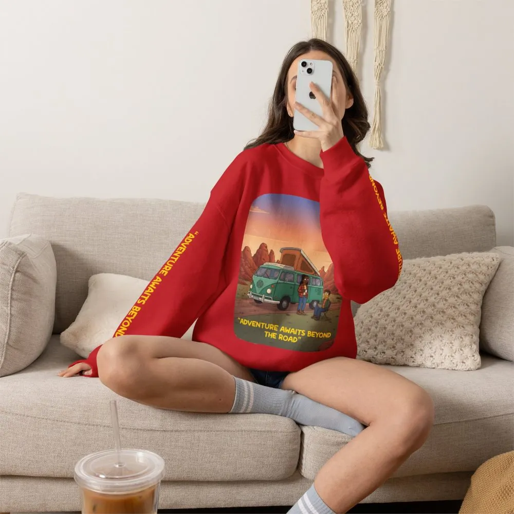 16358358813083629793_2048.jpeg Unisex Heavy Blend™ Crewneck Sweatshirt — "Adventure Awaits Beyond The Road" Design Sitcom-Line