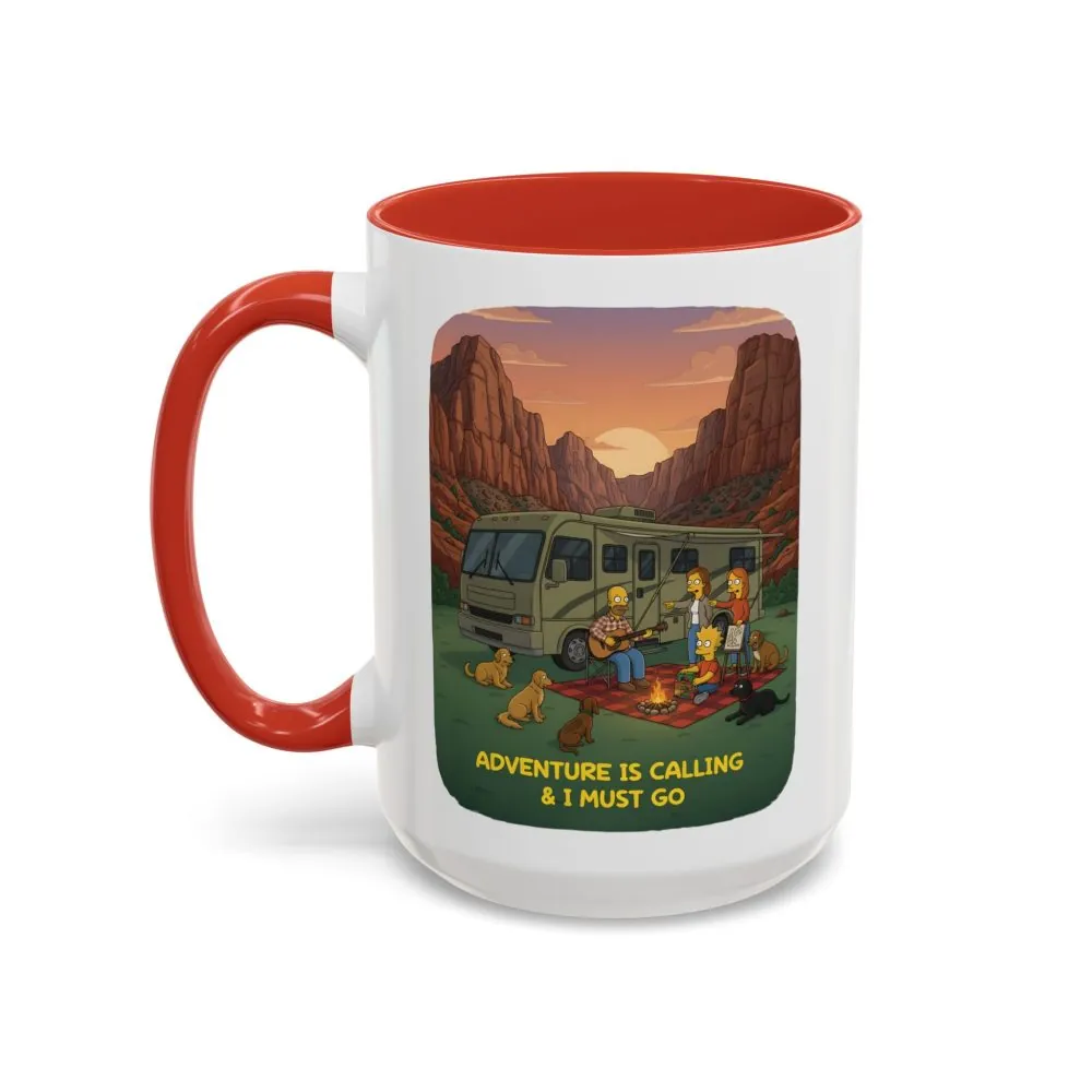 Accent Coffee Mug (11, 15oz) — "Adventure Is Calling-I Must Go" Design Sitcom-Line