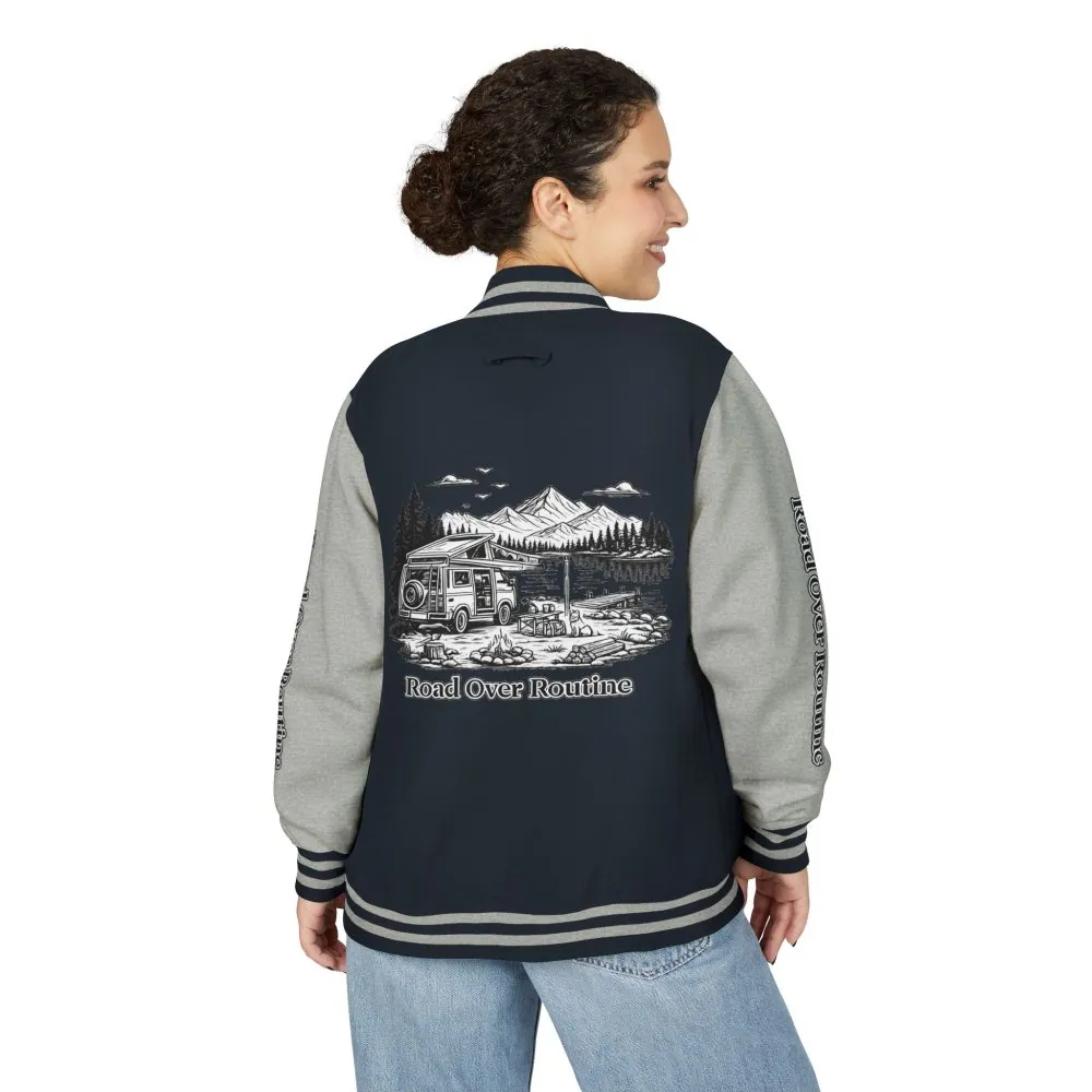 16365323834915221250_2048.jpeg Unisex Heavyweight Letterman Jacket — "Road Over Routine" Travel Varsity Coat